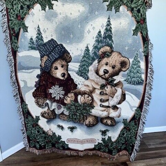 Boyds Bears & Friends Collection Tapestry Throw Blanket Winter Christmas 46x62 - Picture 1 of 3